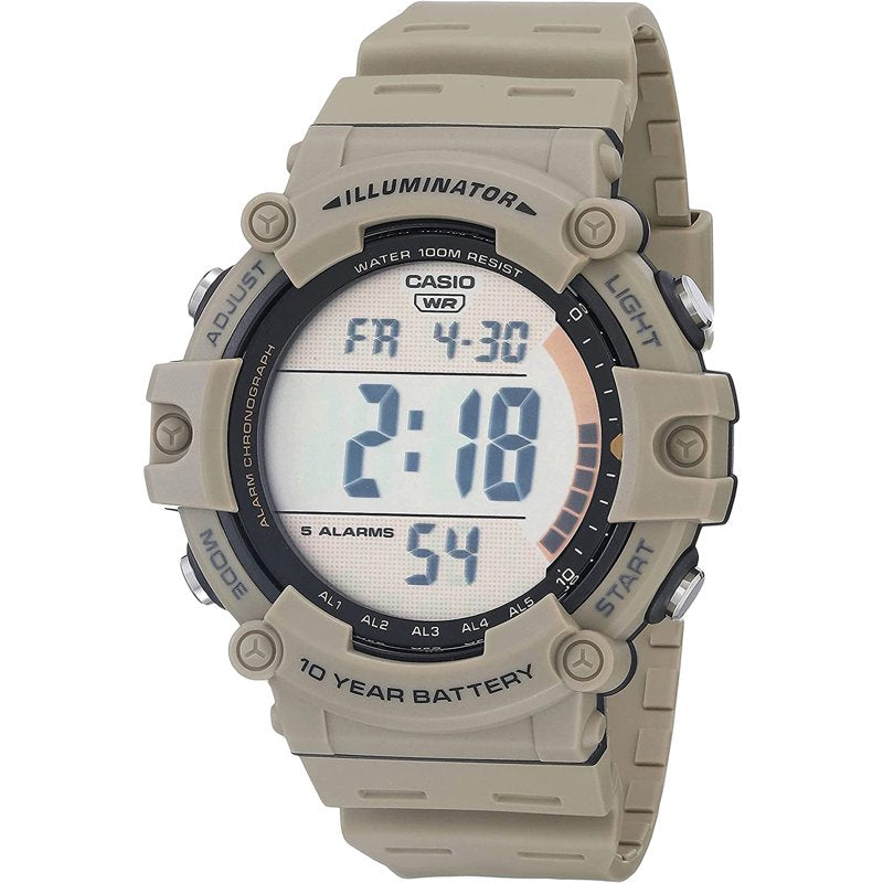 Digital Men's Wide Face Watch with Resin Strap - Water Resistant 100M