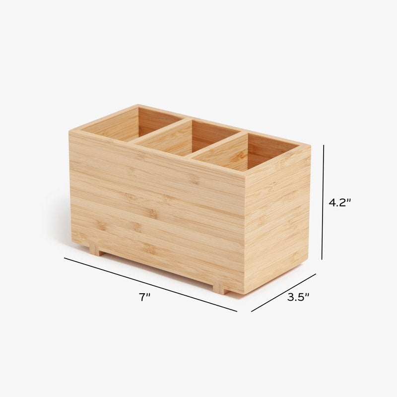 Bamboo Desktop Organizer for Office Supplies - 3 Compartments, Zen Design