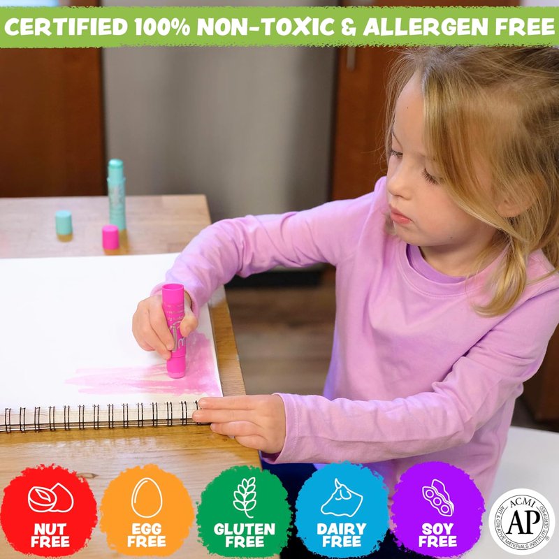Kids Tempera Paint Sticks Set of 12 - Primary Colors, Quick-Dry & Washable