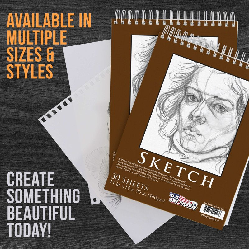 Heavy-Weight Sketch Pad A4 11x14 Inch Spiral Bound 90 lb 30 Sheets Pack of 2