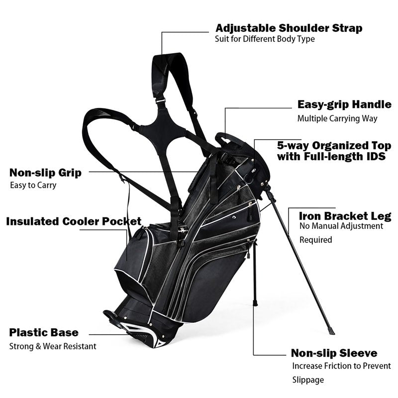 Costway Golf Stand Bag with 6-Way Divider - Black, 8 Pockets, Lightweight Carry