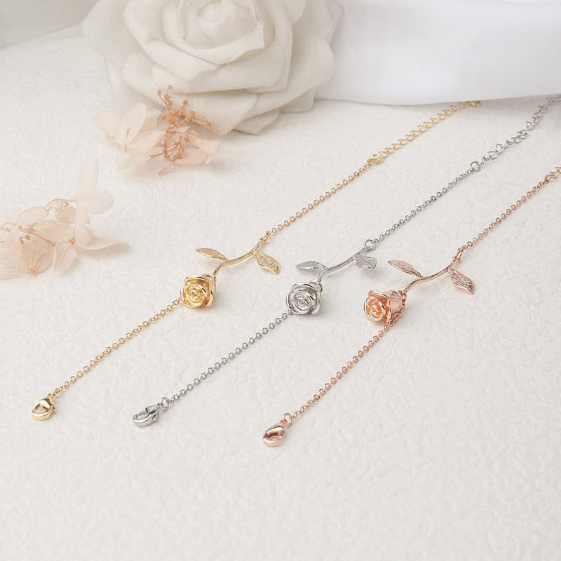 Rose Gold Brass Flower Bracelet Jewelry for Her - Gift Set with Gift Box
