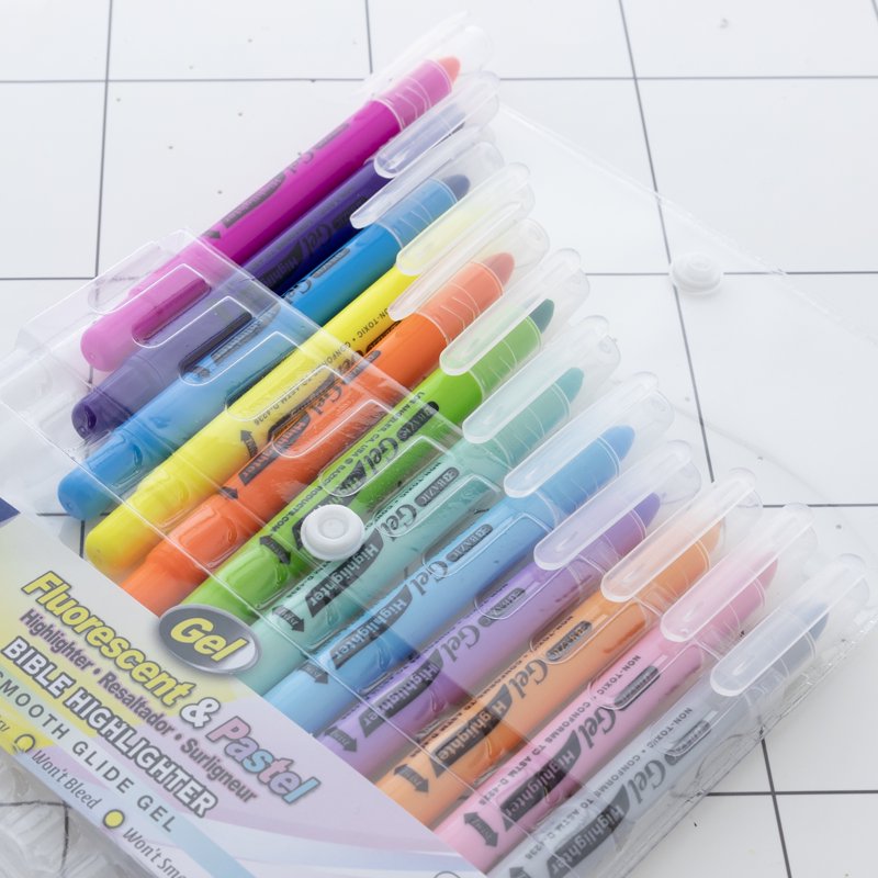 Bazic 12-Pack Classic Pastel Gel Highlighter Pens - No Bleed Bible Highlighter