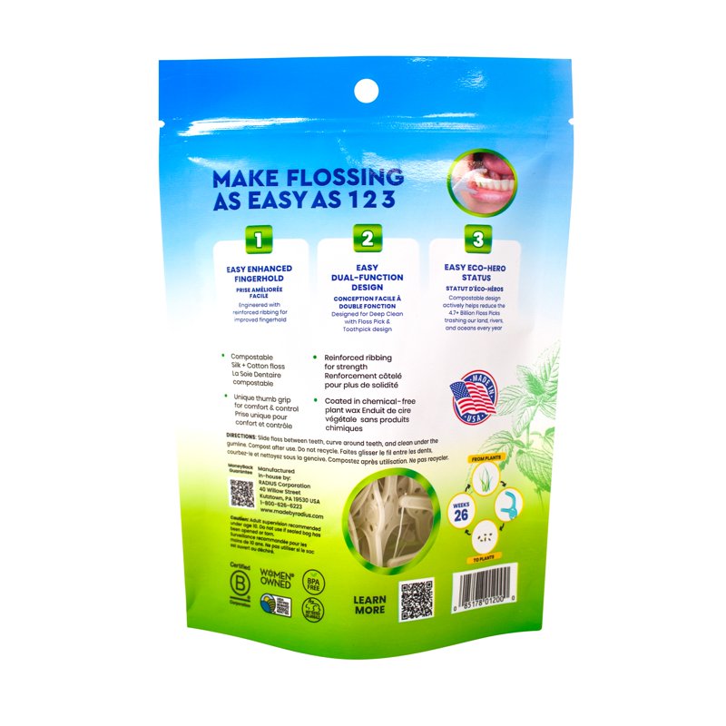 Eco-Friendly Compostable Dental Floss Picks with Toothpick - 75 Count