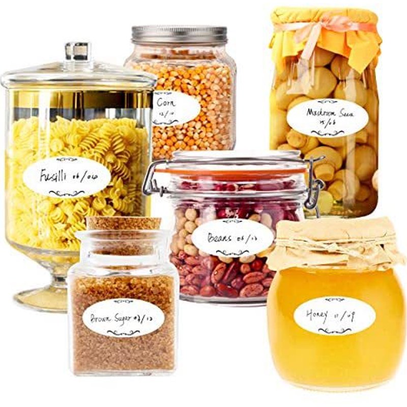 150PCS Food Storage Labels Stickers - Write-On Oval Labels for Canning & Containers