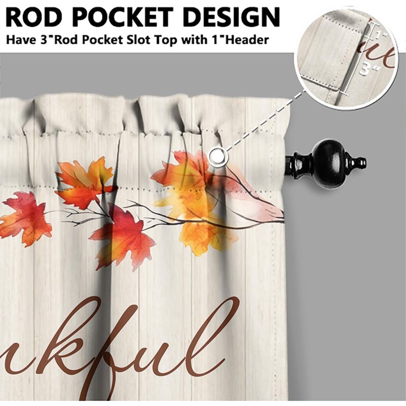 Fall Pumpkin Kitchen Curtains Valances and Tiers Set for Windows - Autumn Truck Maple Leaves 3-Piece