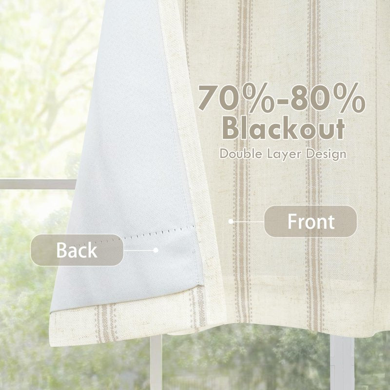 Farmhouse Linen Blackout Window Valance with Rod Pocket - Vintage Striped Design