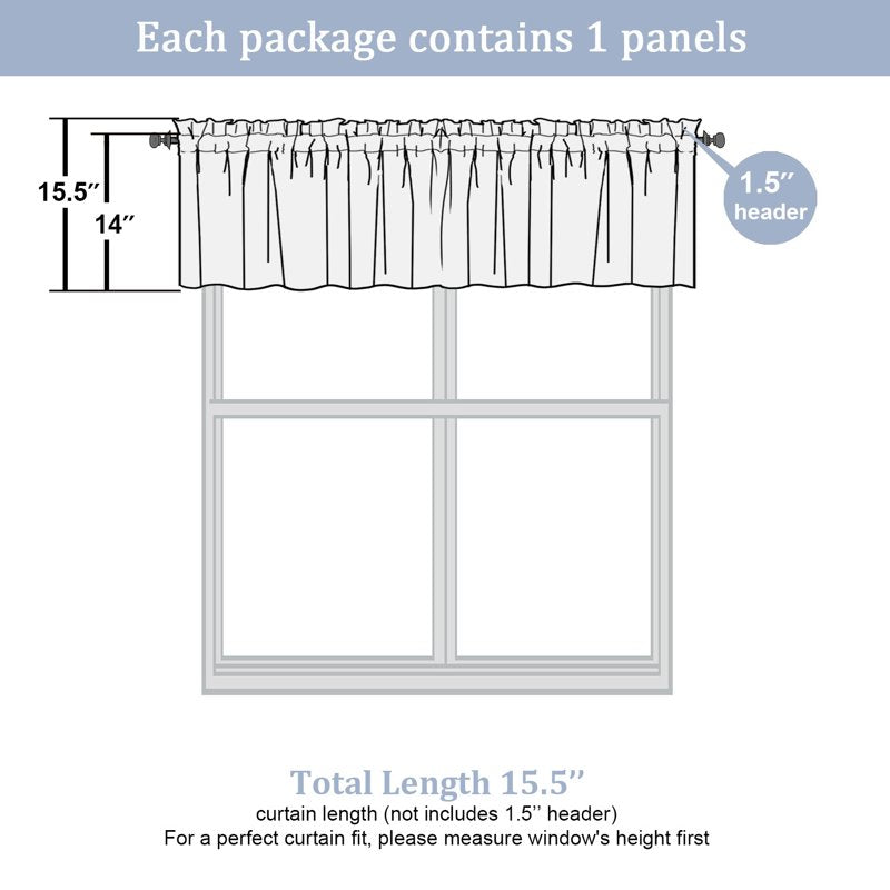White Window Valance 14-Inch Length Kitchen & Bedroom Curtain, Rod Pocket Style