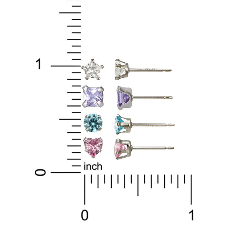 Girls Sterling Silver CZ Multi-Stud Earring Set - 4 Pairs Child Jewelry