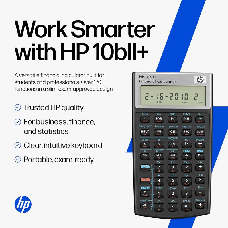 Financial Calculator with 100+ Functions for Business and Exams - HP 10bII+
