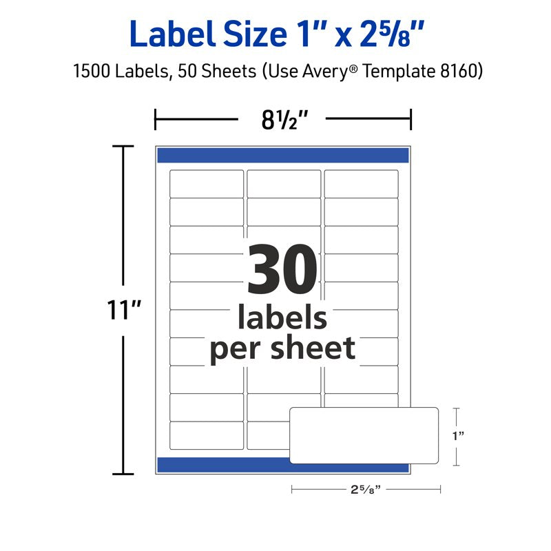 Printable Address Labels 1" x 2-5/8" White 1500 Labels for Mailing & Organization