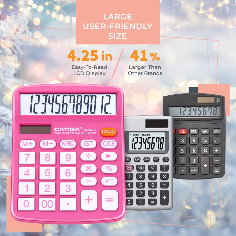 Metal Desktop Calculator 12-Digit Large Display Office & Financial Use