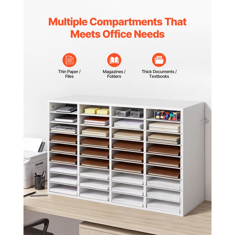 Wooden Literature Organizer with Adjustable Shelves for Office & Home