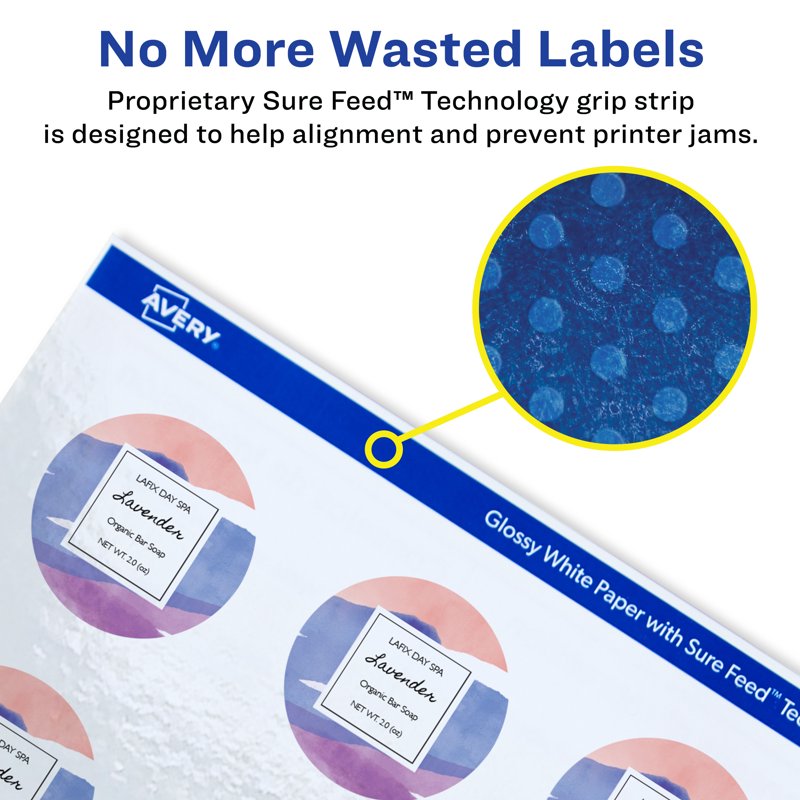 Glossy White Round Labels with Sure Feed Technology for Laser & Inkjet Printers, 3-Inch Diameter, Multiple Pack Sizes