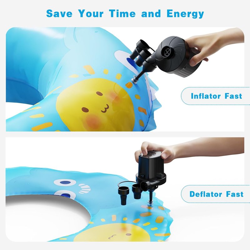 Electric Air Pump for Inflatables - Portable Quick-Fill Inflator & Deflator with 3 Nozzles 110-120V