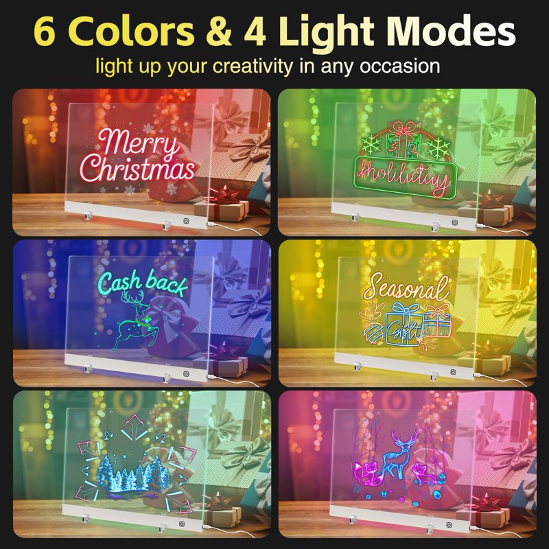 LED Acrylic Dry Erase Calendar Board with Markers - Wall & Desk Display