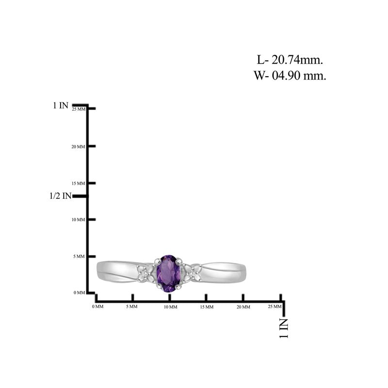 Sterling Silver Amethyst Ring with White Diamonds - Birthstone Jewelry for Women, Size 7