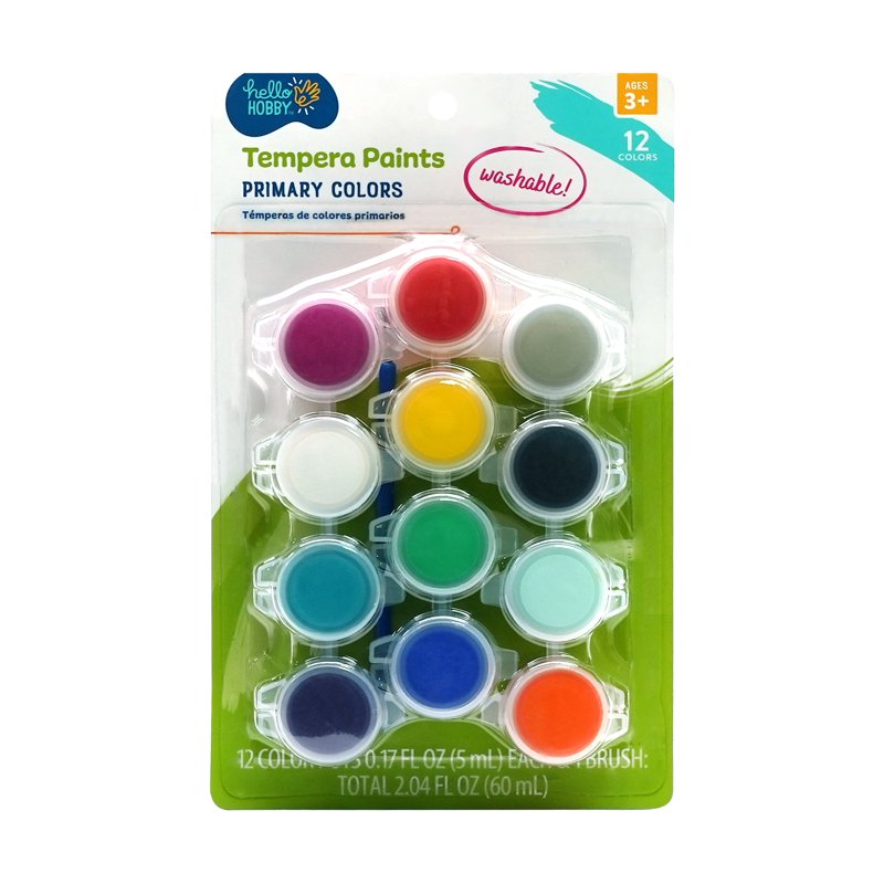 Kids Washable Tempera Paint Set with Mini Paintbrush - 12 Colors, 2 Pack