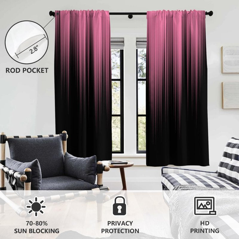 Pink and Black Window Curtains for Girls and Women - Thermal Blackout Drapes for Living Room and Bedroom, 42x63 Inches, 1 Pair