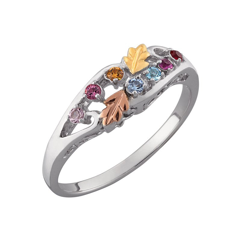 Personalized Mother’s Sterling Silver Birthstone Ring - Tri-Color 7 Stones, Engraved