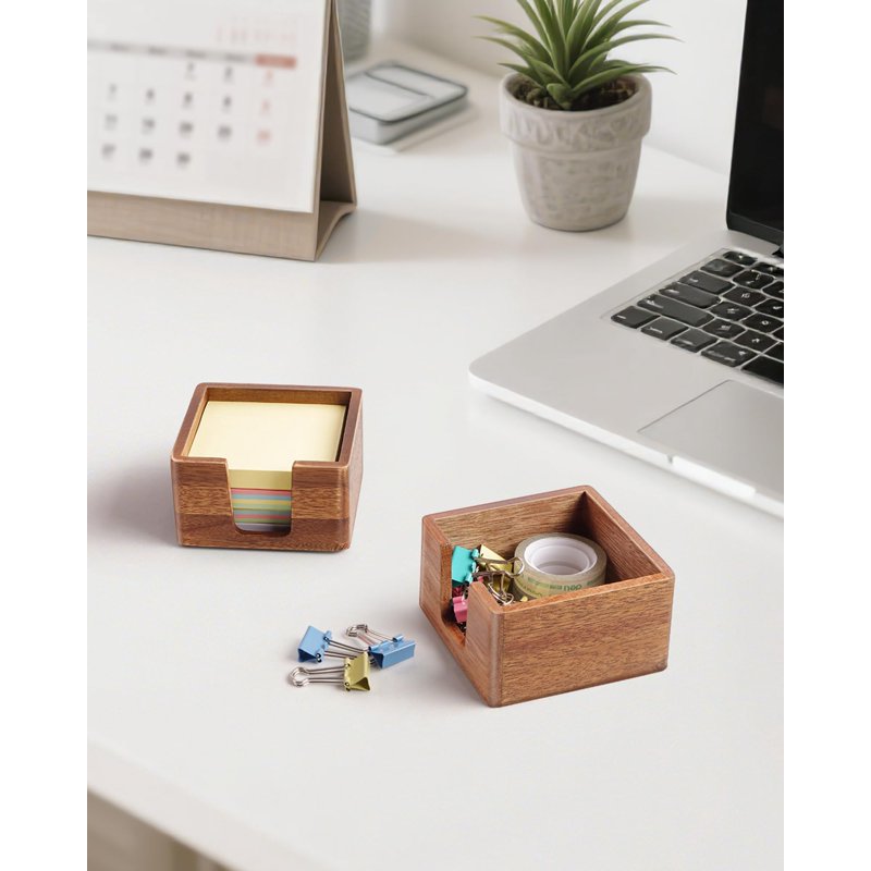 Acacia Wood Sticky Note Holder for Desk Organizer, 3x3 Inches, Natural Finish