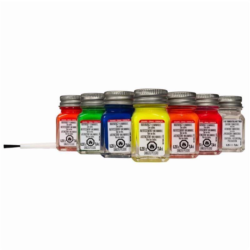 Fluorescent Enamel Paint Set for Crafts & DIY Projects - 6 Colors, 1 Thinner