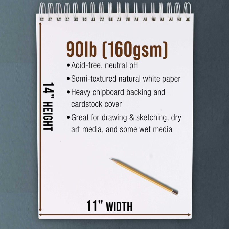 Heavy-Weight Sketch Pad A4 11x14 Inch Spiral Bound 90 lb 30 Sheets Pack of 2