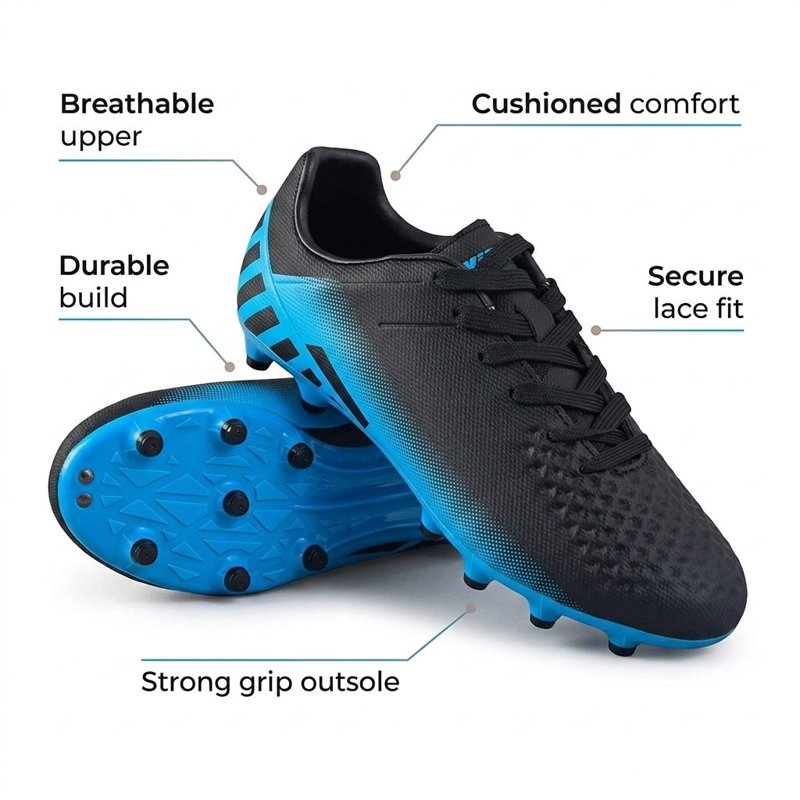 Vizari Kids Soccer Cleats - Firm Ground Football Shoes for Boys & Girls, Black Sky Blue