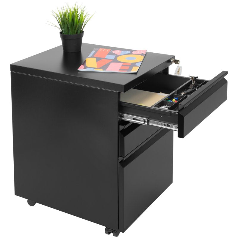Mobile File Cabinet with 3 Drawers Under Desk Locking Steel Storage