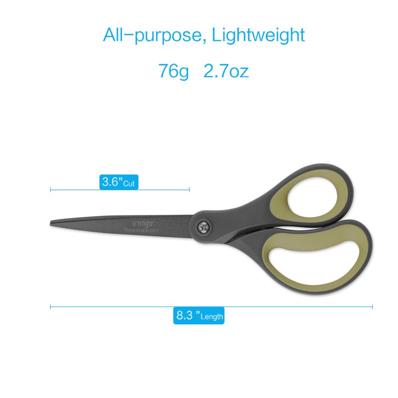 LIVINGO Titanium All-P Purpose Scissors 8 Inch – Green/Gray 2 Pack