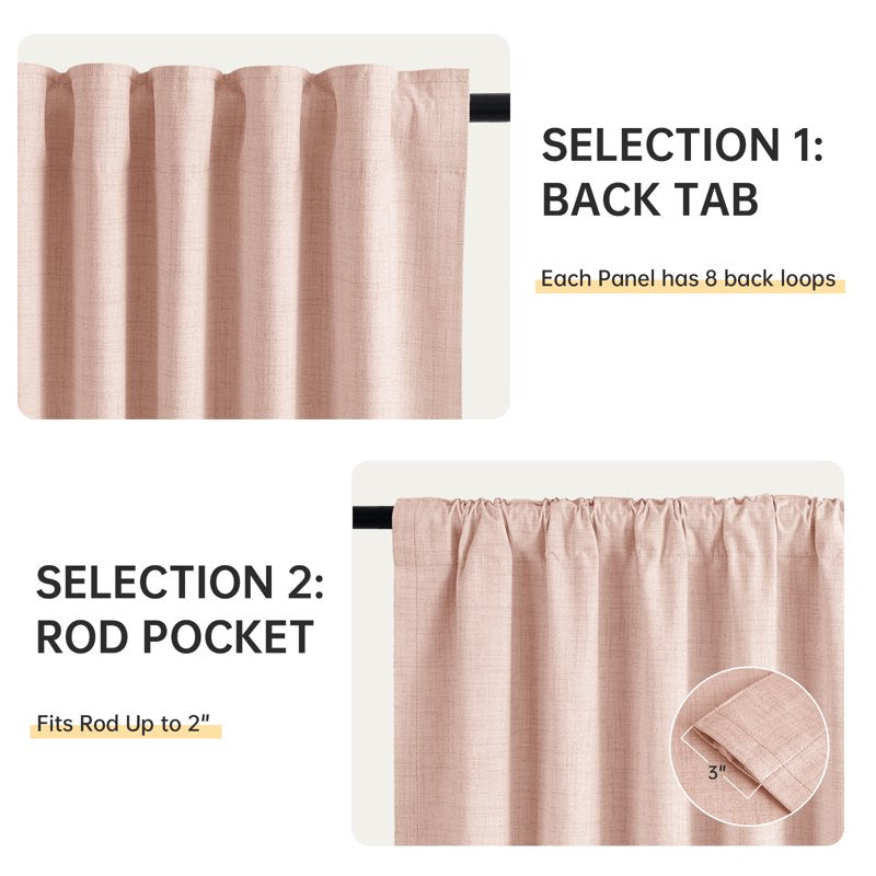 Blackout Faux Linen Curtains 52x84 Inches - Thermal Insulated Privacy Panel Set