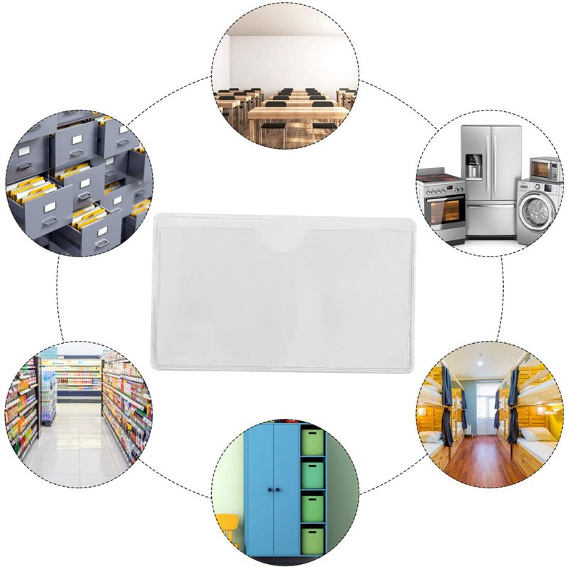 Self-Adhesive Label Holders 60 Pack - Clear Card Pockets for Index Cards