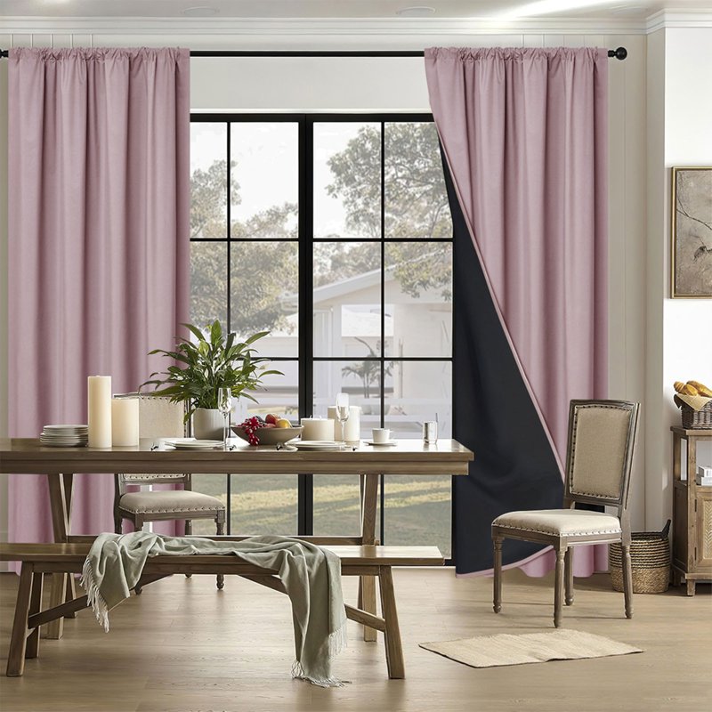 Thermal Insulated Blackout Curtain Panel for Bedroom, Noise & Light Blocking, Rod-Pull Design