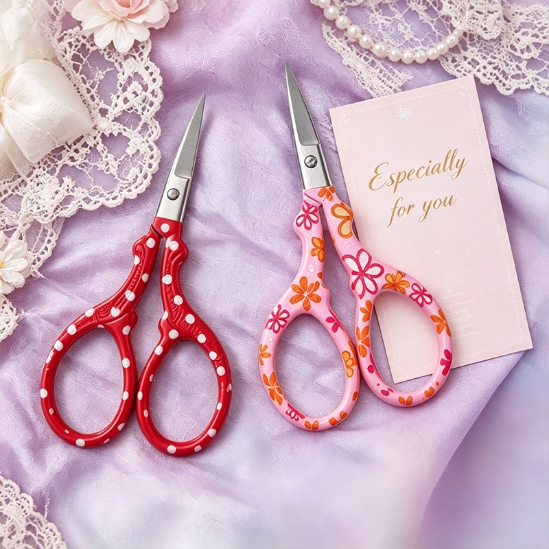 2PCS Sewing Embroidery Scissors - Stainless Steel Craft & Paper Cutting (Red+Pink)
