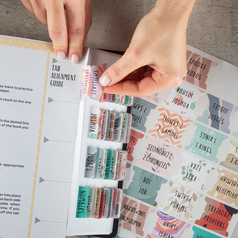 Bible Index Tabs Set with 66 Book Tabs and 18 Blank Tabs - Laminated, Easy to Apply