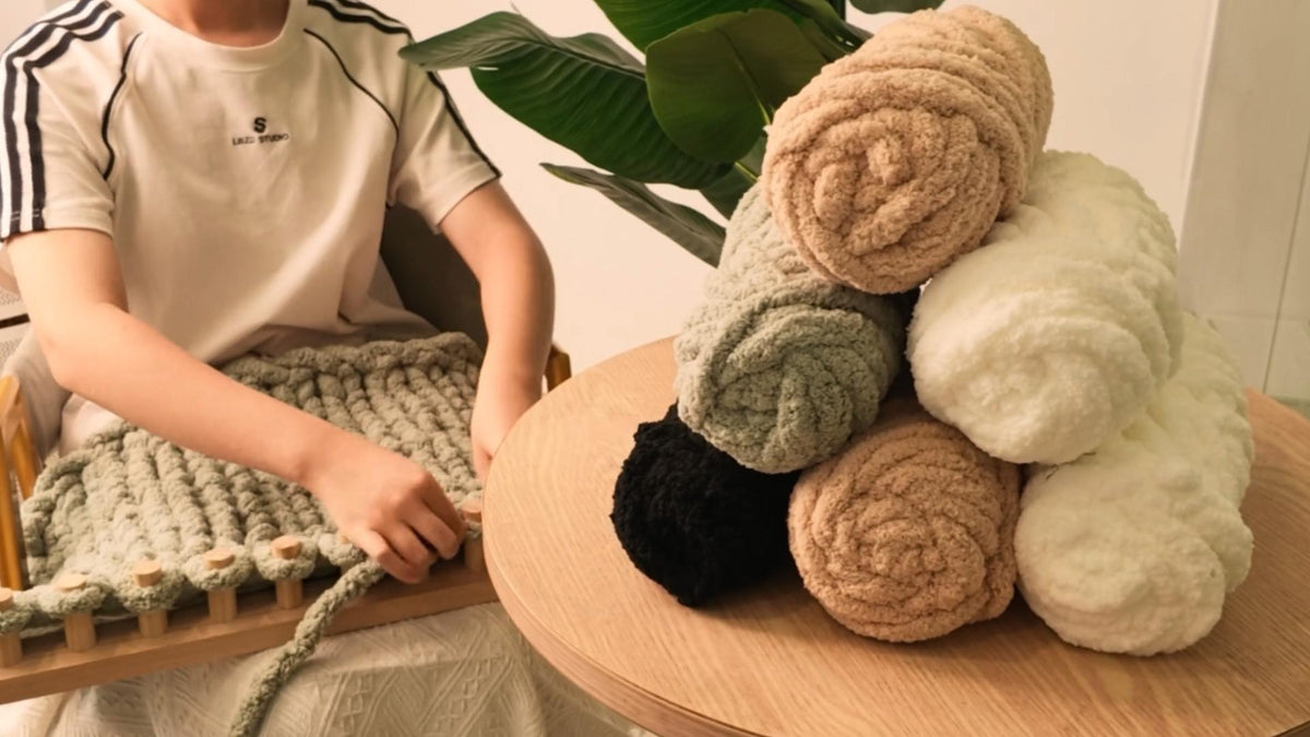 Chunky Chenille Yarn Set - 8 Rolls of Bulky Knitting & Crocheting Yarn for Blankets
