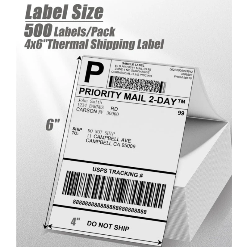 4x6 Thermal Shipping Labels - Fan-Fold, Waterproof, 100 Pack