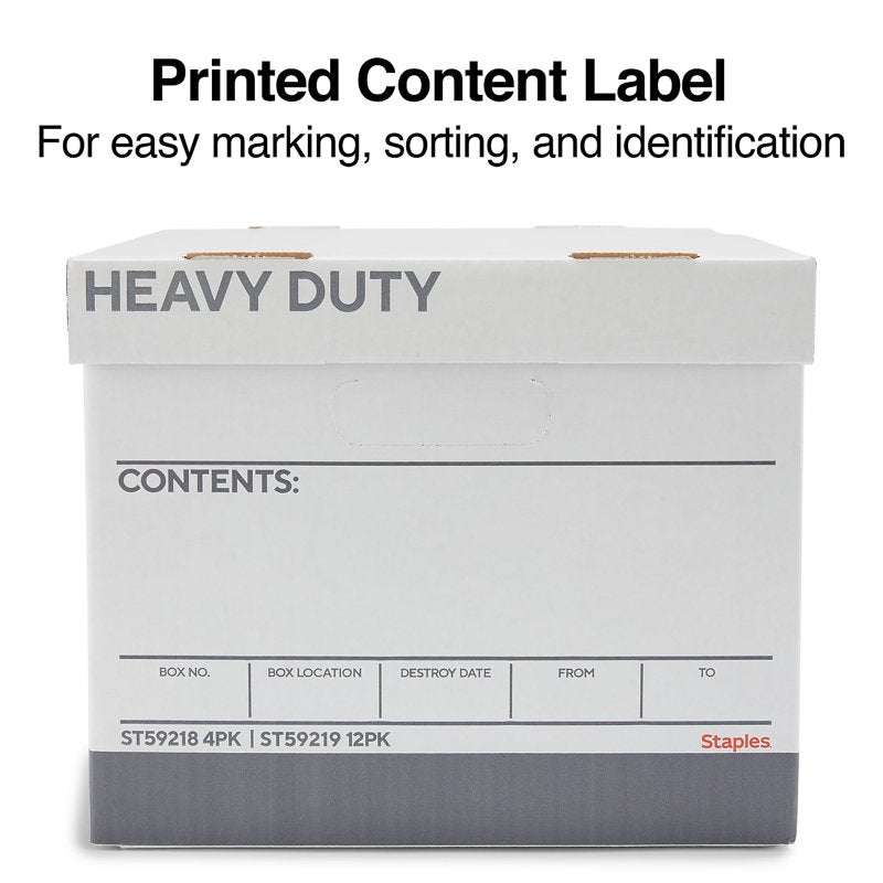 Heavy-Duty Corrugated Storage Boxes for Documents - White/Gray, 4 Pack