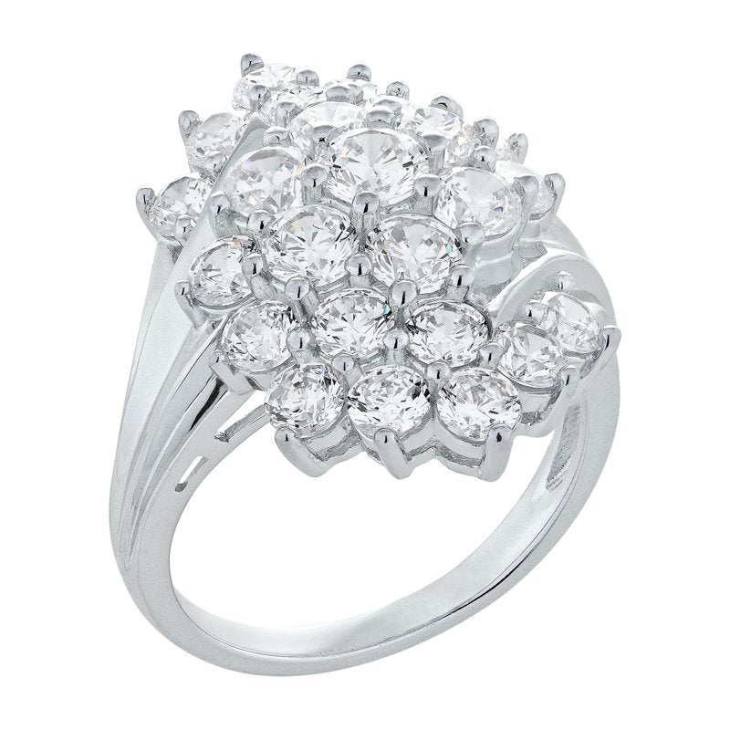 Sterling Silver Simulated White Diamond Cocktail Ring - Multiple Sizes