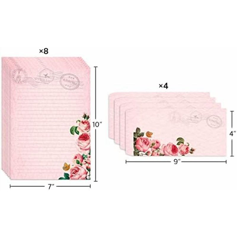 Vintage Floral Stationery Paper and Self-Sticking Envelopes Set 7x10 Inch
