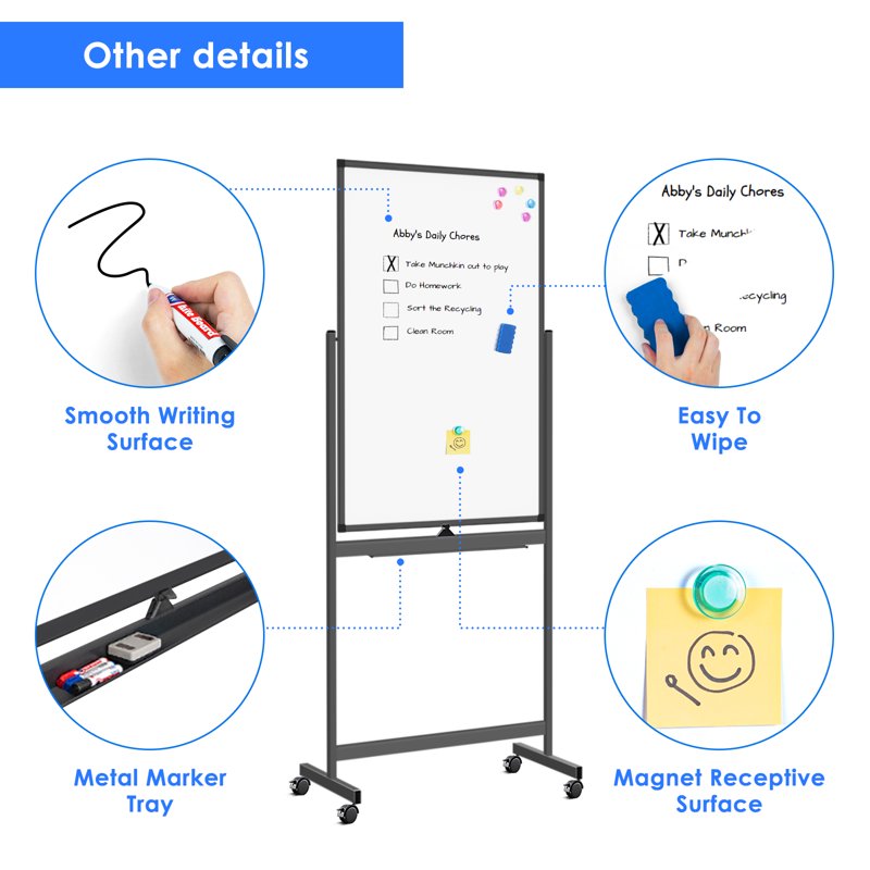 Magnetic Double-Sided Mobile Whiteboard 40x24 Inches with Lockable Wheels
