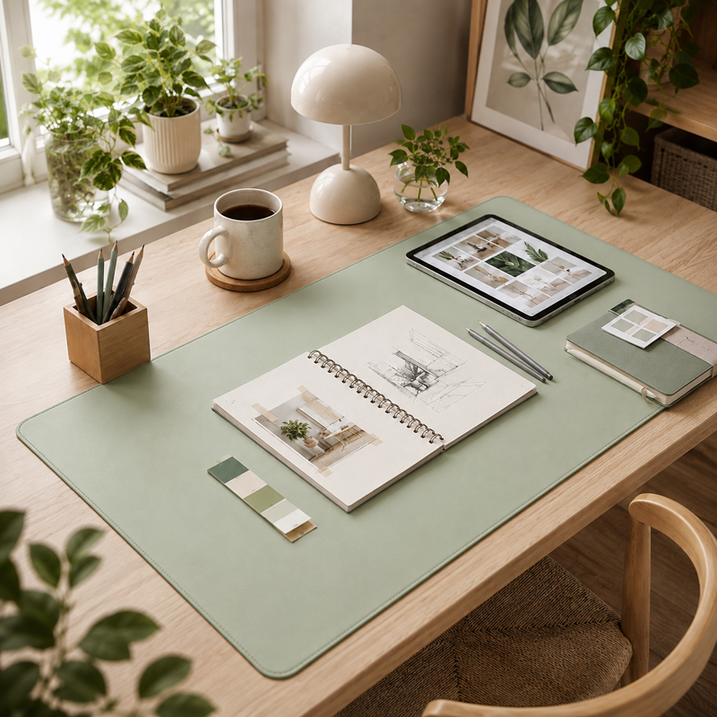 Large Waterproof PU Leather Mouse and Desk Pad Protector, Non-Slip Office & Gaming Surface, Matcha Green, 31.5 x 15.7 inches