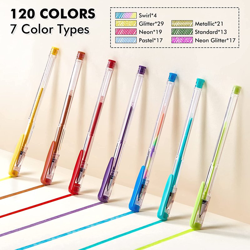 120 Colors Gel Pen Set for Adult Coloring & Art Projects