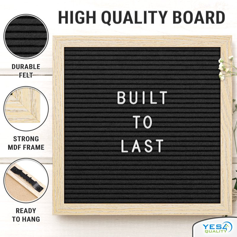 10x10 Inch Felt Letter Board with 170 Letters and Numbers - Black or Gray