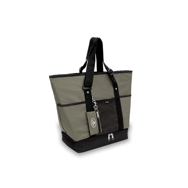 Unisex Deluxe Shopping Tote Bag with Water Bottle Holder and Bottom Compartment