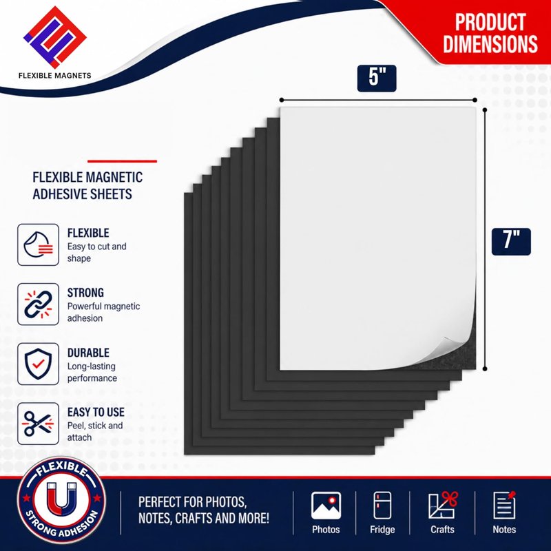 Magnetic Sheets with Adhesive Backing - Flexible Magnetic Labels & Crafts, 5x7 Inches, 100 Pack