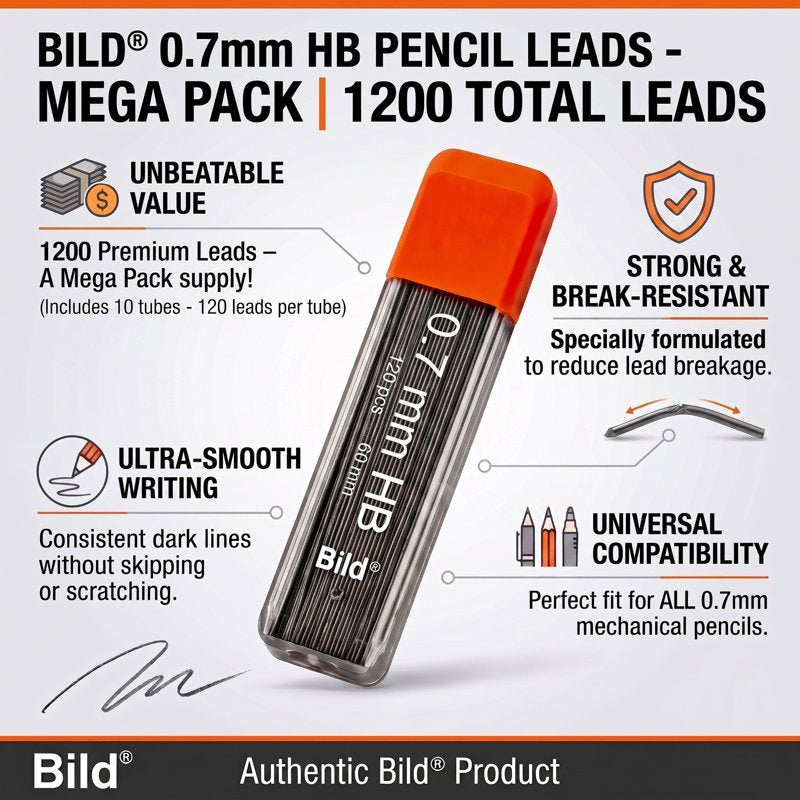 Bulk 1200 HB #2 Mechanical Pencil Lead Refills - Universal 0.7mm Set