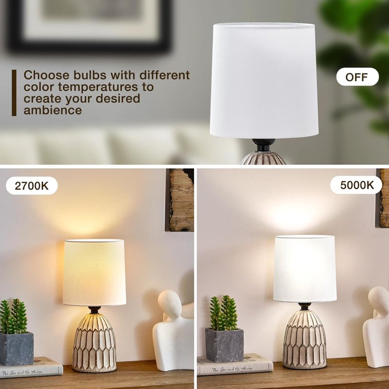 Small Ceramic Table Lamp Set - Rustic Farmhouse Boho Bedside & End Table Lamps