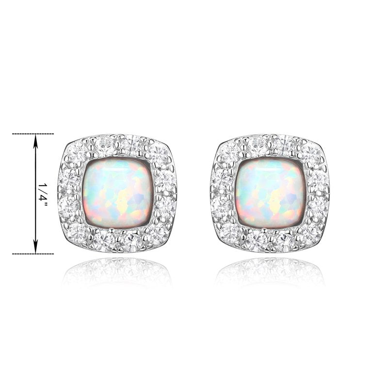 Women's Sterling Silver Created Opal and CZ Stud Earrings - Platinum Finish