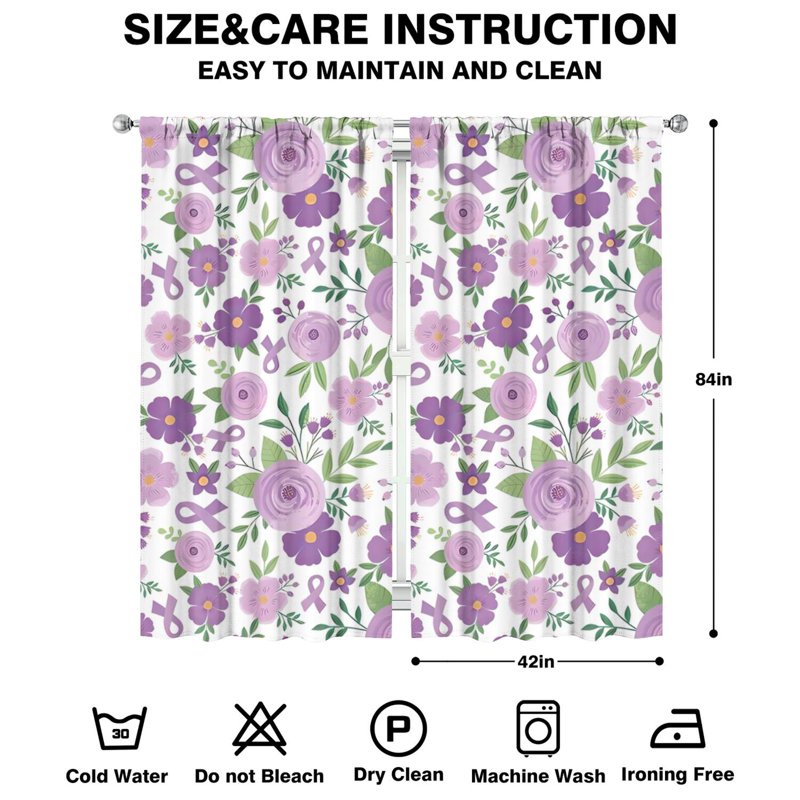Minimalist Floral Blackout Curtains 42x84 Inch Rod Pocket Drapes for Bedroom